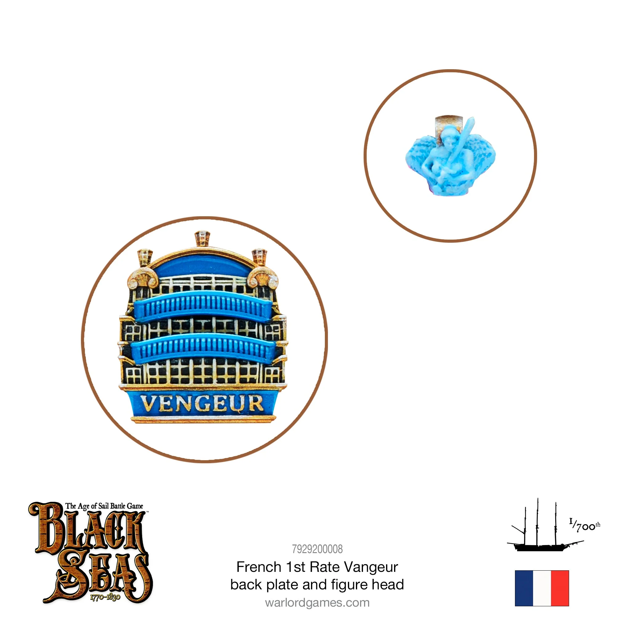 French 1st rate Vengeur back plate and figure head