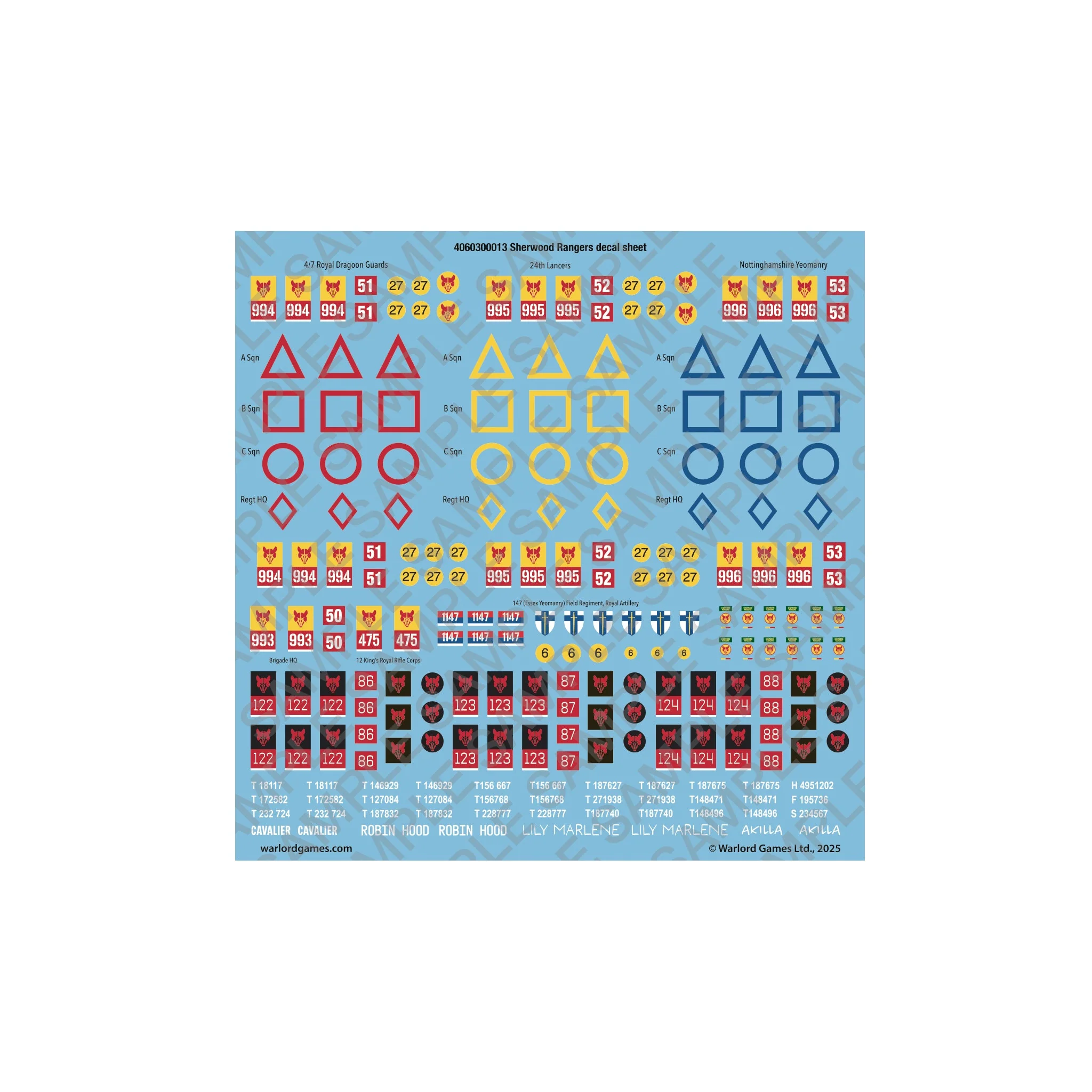 Sherwood Rangers Decal Sheet